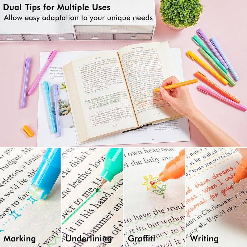 AOROKI 12 Colored Curve Highlighter Pen Set, 10 Different Shapes Dual Tip Marker Highlighters for Journaling Drawing Note Taking,Curve Highlighter pens for Planner Scrapbook School Supplies - Image 5